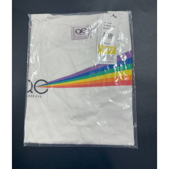 Queer Eye NWT Unisex Adult‎ Rainbow Prism White T-Shirt in Size Medium - Picture 3 of 3
